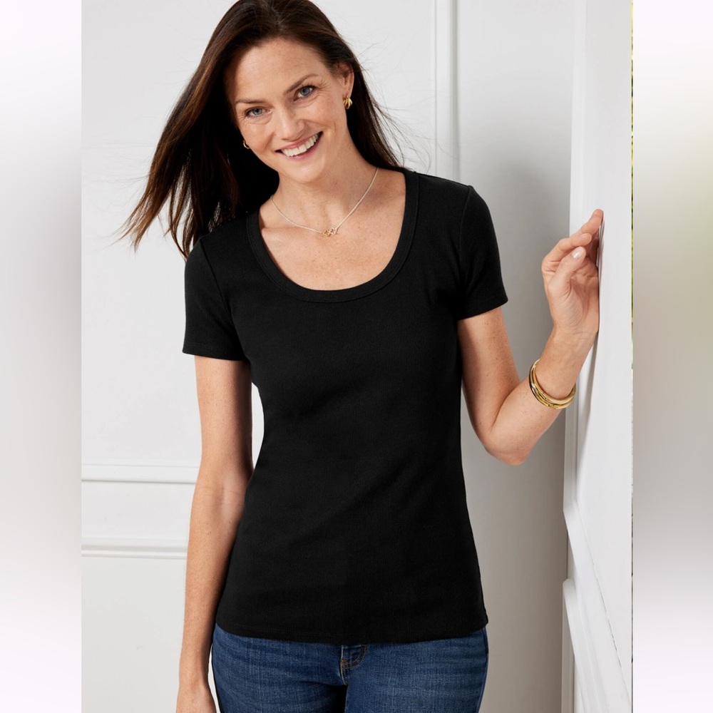 Talbots RIBBED SCOOP NECK TEE Classic Black Women's Top Medium